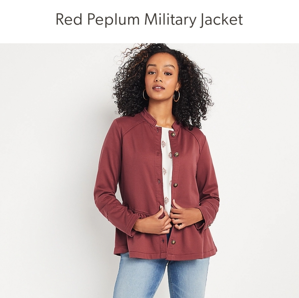 Knit Peplum Military Jacket - Mauve L